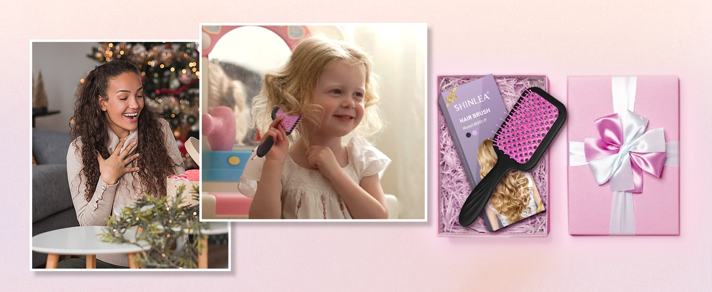 Щітка для волосся SHINLEA без заплутування для мокрого та сухого волосся, швидко сушка, повітряна розпушувальна щітка для жінок, чоловіків, дітей, зменшує випадіння волосся, розплутує вузли (Рожева)