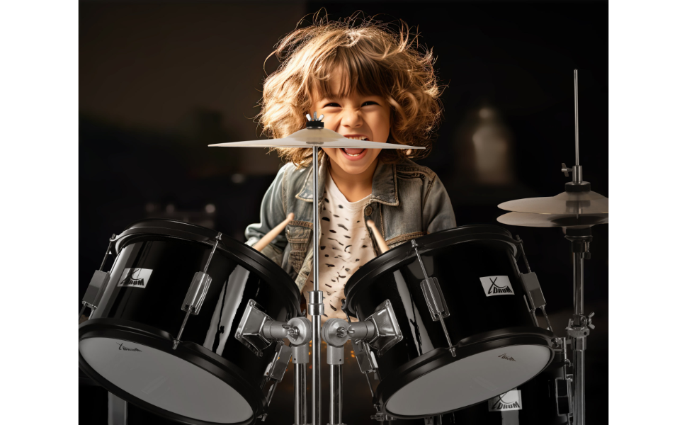 XDrum Junior Pro Kinder барабанний комплект Red - для дітей 5-9 років - з аксесуарами та навчальним посібником (Чорний, Solo)