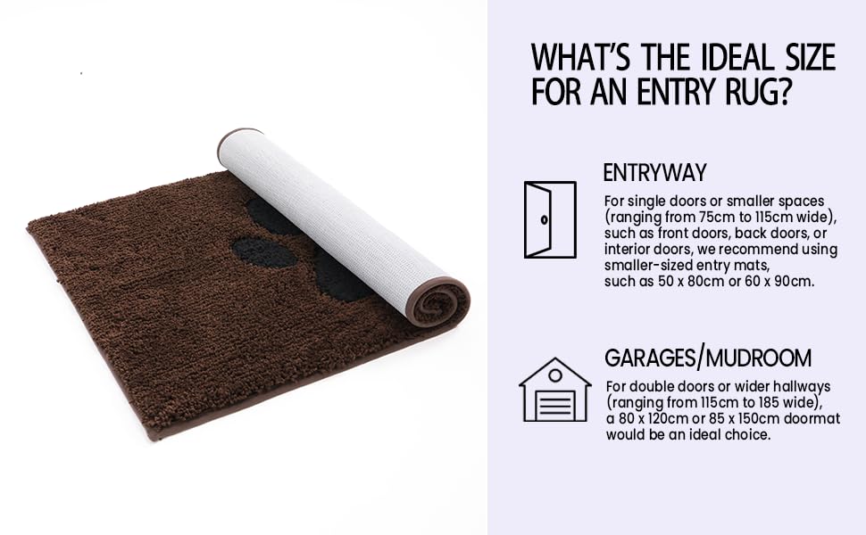 Килимок для дому 50x80 см, антиковзкий, миючий, низький профіль, супер вбираючий, для брудних лап собак, коричневий