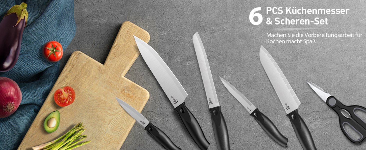 Набір ножів кухарських 7 предметів з бруском, кухонний набір ножів, ніж, ножиці, брусок для нарізки м'яса/овочів/фруктів, для нарізки, кубиків, шинкування (срібний)