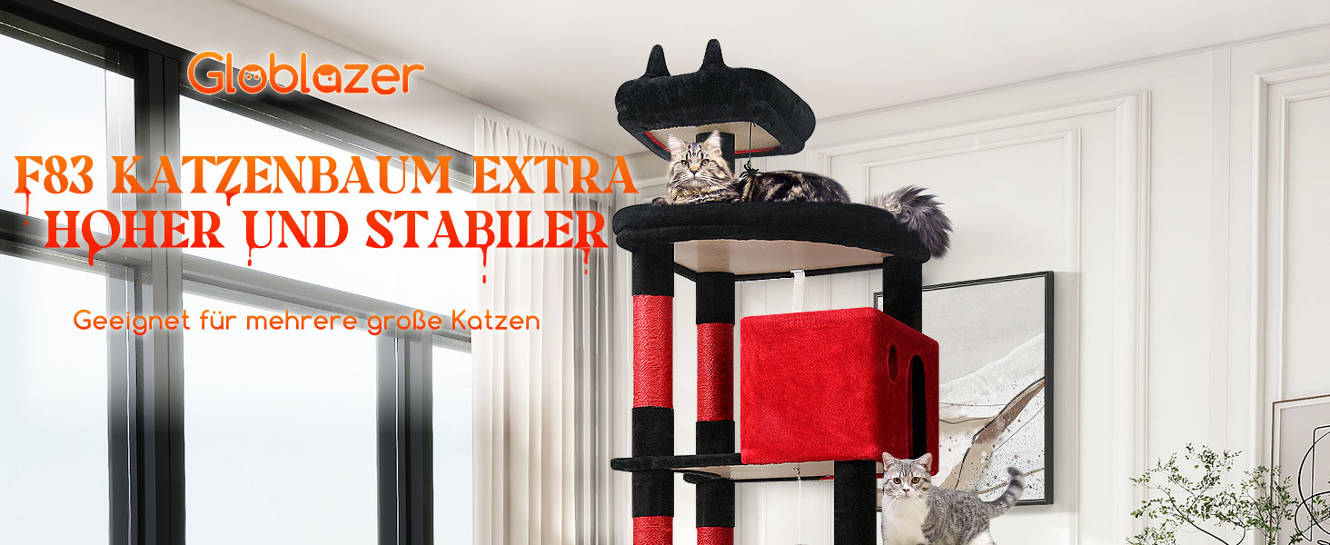 Драбина для котів Globlazer XXL: велика, готична, 213 см, з будиночком, платформою, м'якими стійками, кошиком. Стабільна для великих котів, дорослих Мейн-кунів