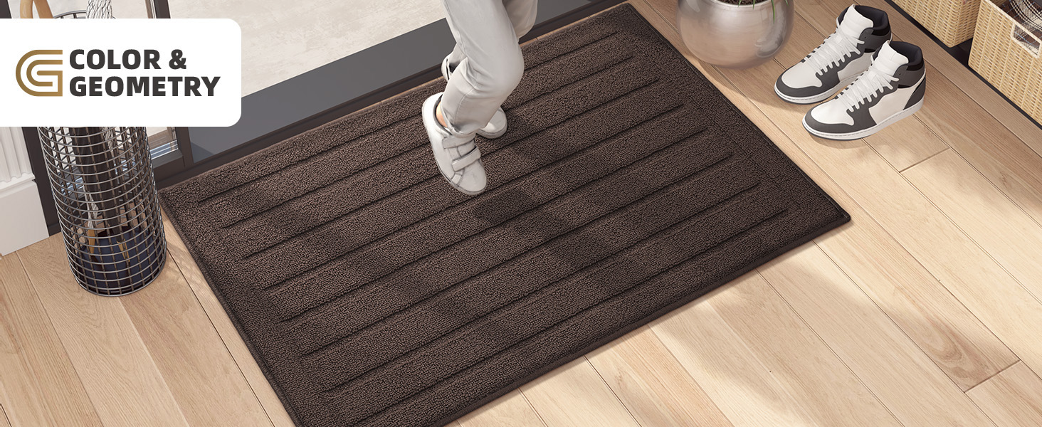 Килимок для дому COLOR&GEOMETRY 44x76 см - машинне прання, антиковзаюча, вбираюча бруд, мінімалістичний дизайн, для входу, порогу та коридору (Коричневий)