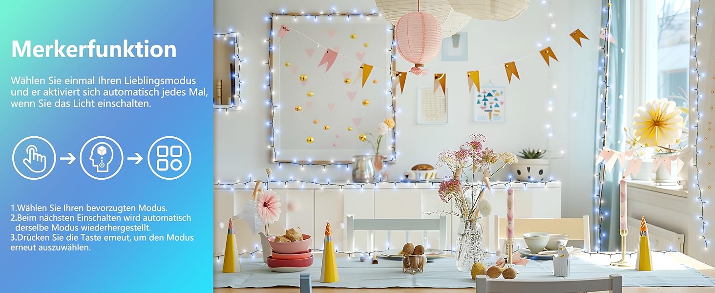 LED гірлянда WISD 13м, 200 LED, рожево-біла. Диммування, 12 режимів, таймер, EU штекер. Декор для ялинки, балкона, кімнати, саду.