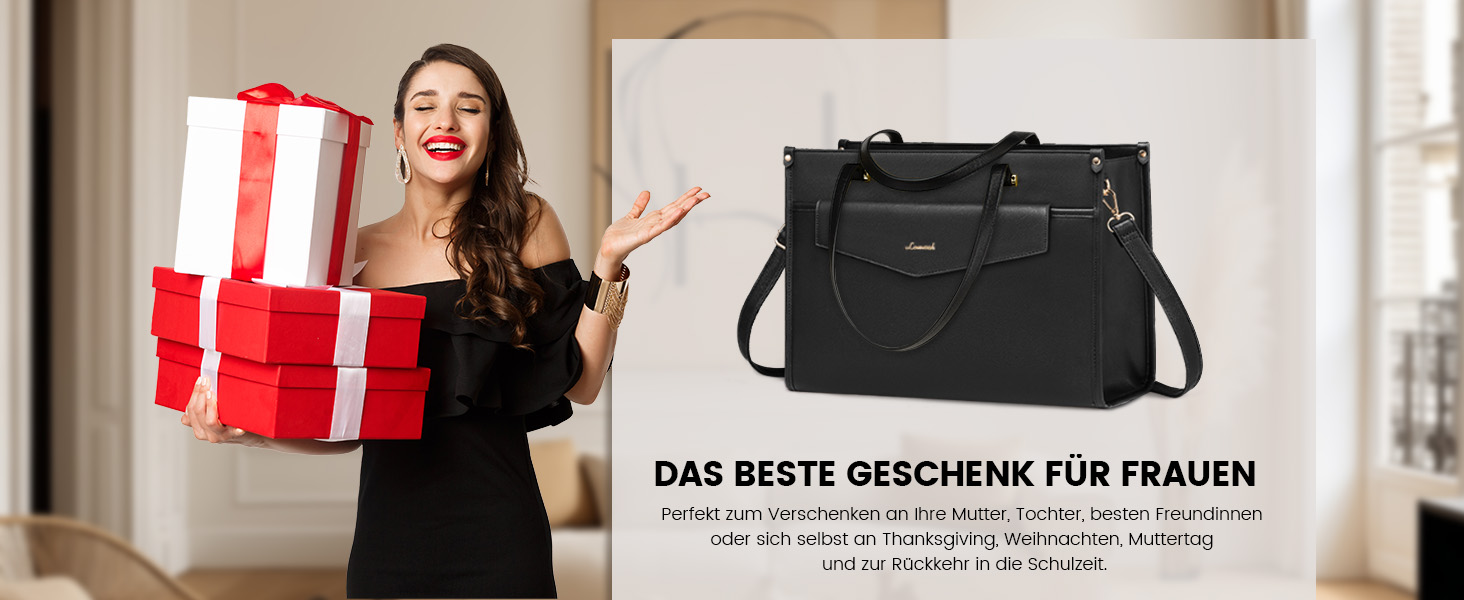 Сумка для ноутбука LOVEVOOK жіноча водонепроникна, сумка для роботи та навчання, бізнес-портфель, 17.3 дюйми, чорний/бежевий/коричневий