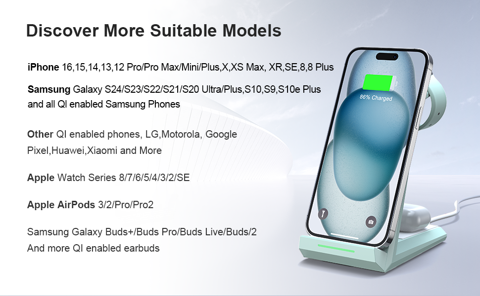 Бездротова зарядка 3-в-1 для Apple Watch, iPhone та AirPods Pro (білий/зелений)