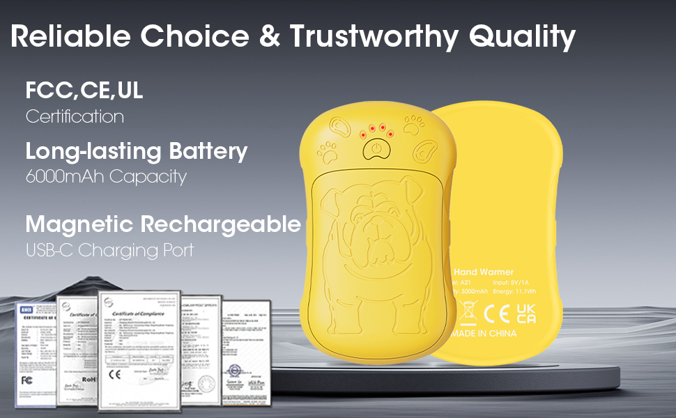 Електричні грілки для рук, 2 шт. 6000mAh, акумуляторні, багаторазові, для активного відпочинку, полювання, гольфу, кемпінгу, теплий подарунок для жінок, чоловіків, дітей (Жовтий)