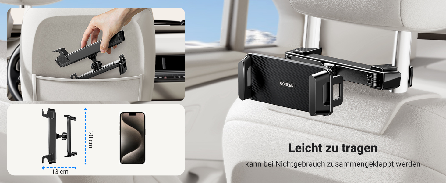 Утримувач для планшета UGREEN в авто, 360° обертання, регульований, універсальний, сумісний з 4.7-12.9 дюймів