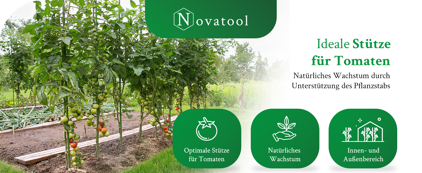 Опори для рослин Novatool, 20 шт., 120 см, 11 мм, зелені, для томатів і квітів