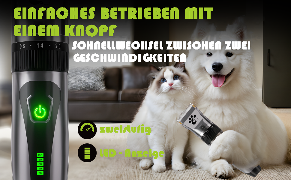 Професійна машинка для стрижки собак та котів Leise, бездротова, 2 швидкості, чорна