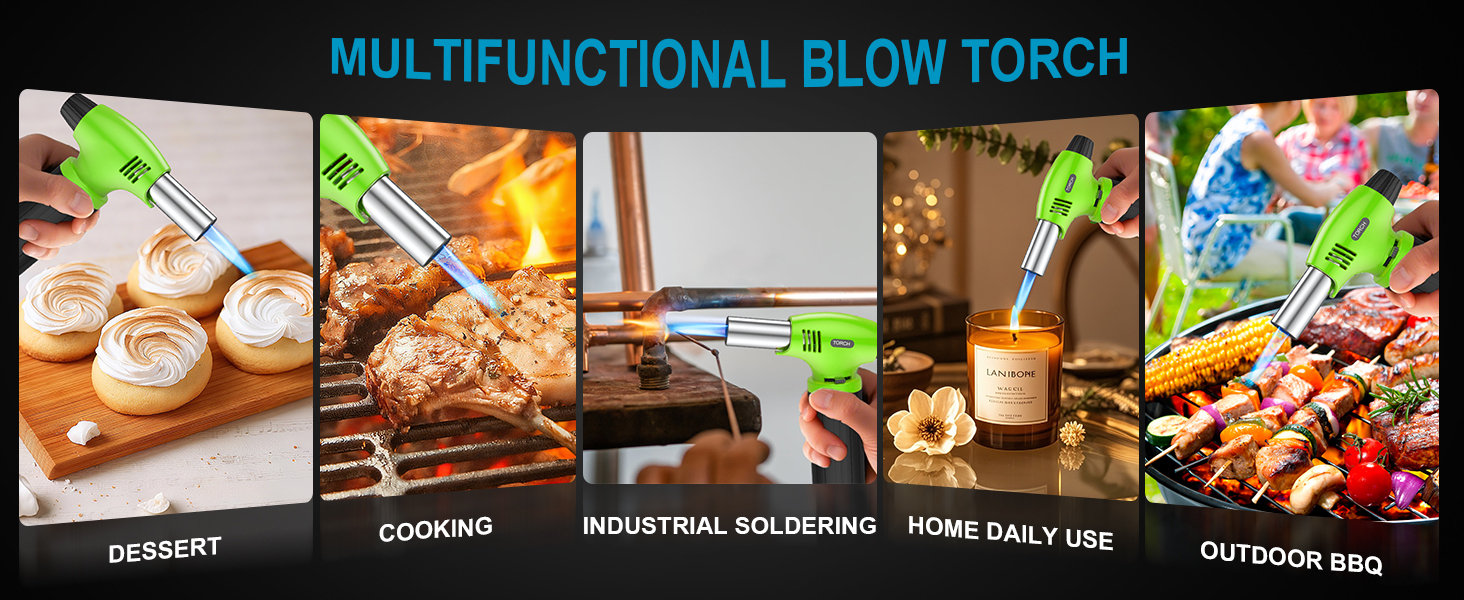 Кулінарний пальник для Крем-брюле, міні-пальник з регулюванням полум'я та захисним замком для десертів та BBQ, зелено-чорний (газ не входить)