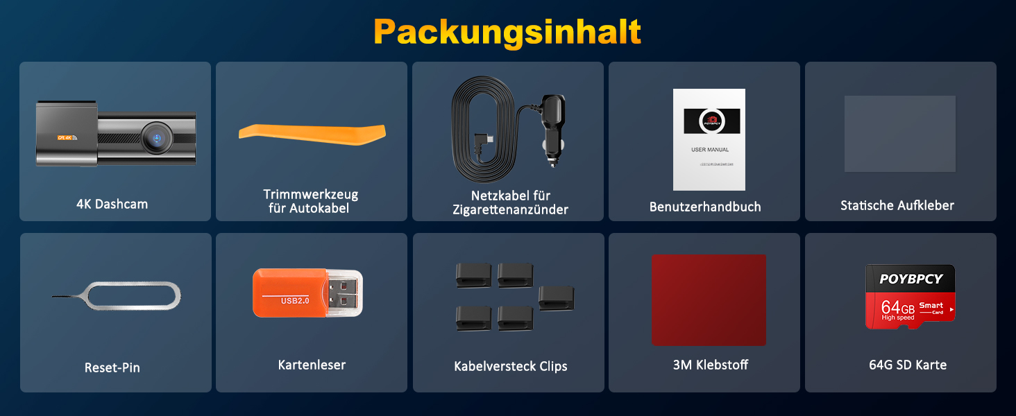 Відеореєстратор Auto Dashcam 4K WiFi 360° з CPL, 64GB SD, IPS Mini камера з Super Night Vision, WDR, 170° та G-Sensor