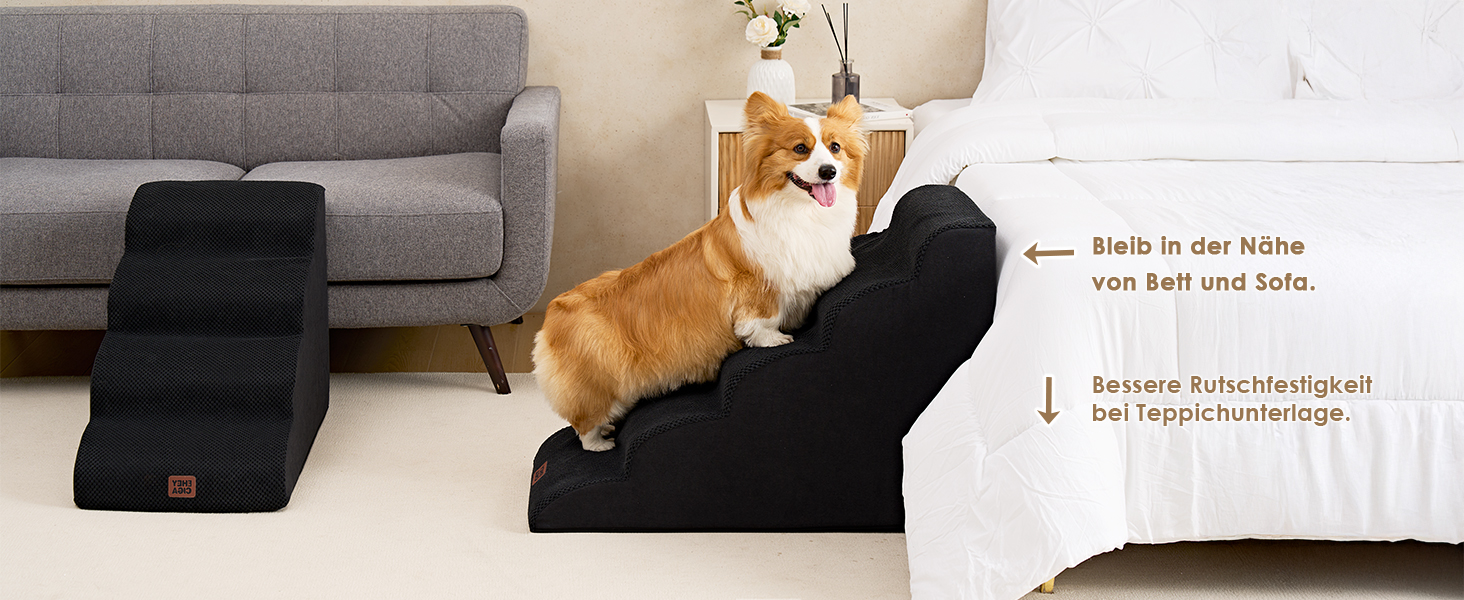 Сходинки для собак EHEYCIGA - 40 см, сірі. Зручні сходи для маленьких собак до ліжка/софи. 3 сходи, неслизьке покриття, миючий чохол. Розміри: 40 x 50 x 30 см