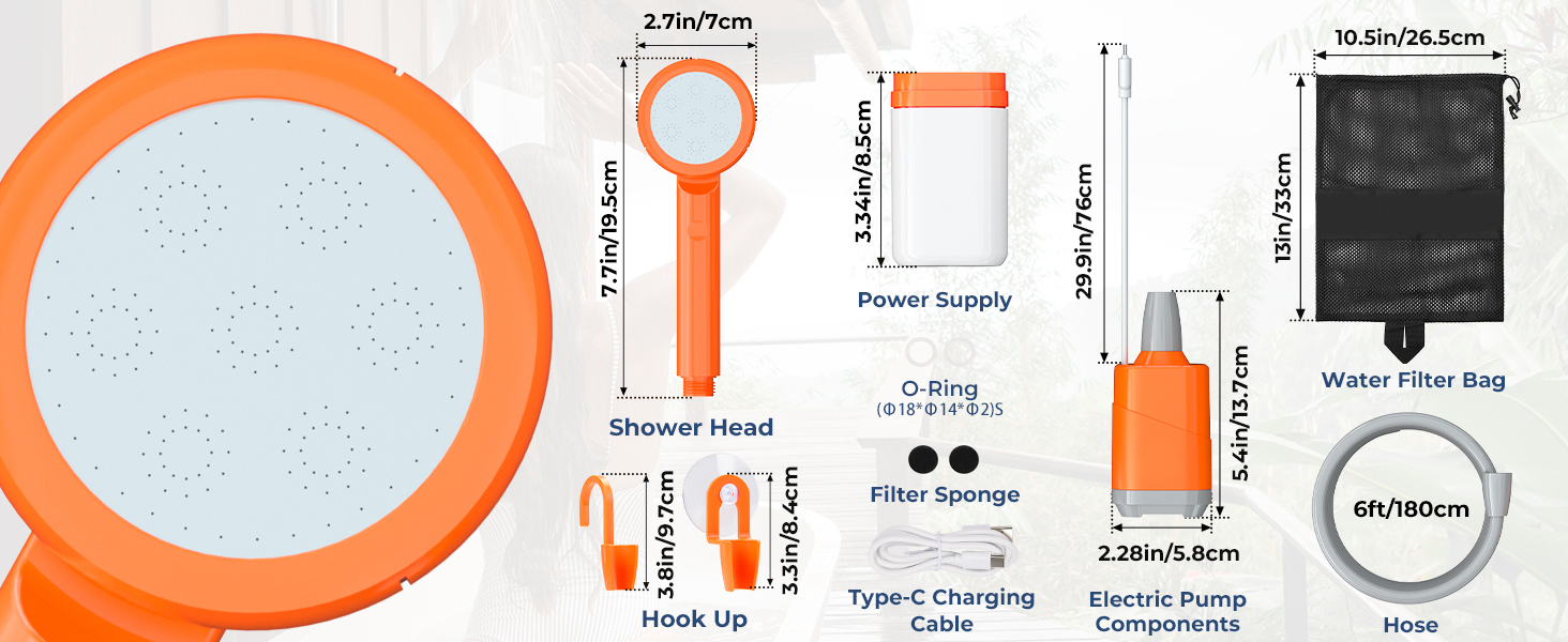 Портативна душова кабіна для кемпінгу Zooma з насосом, для відпочинку на природі, сад, вулиця, акумуляторна