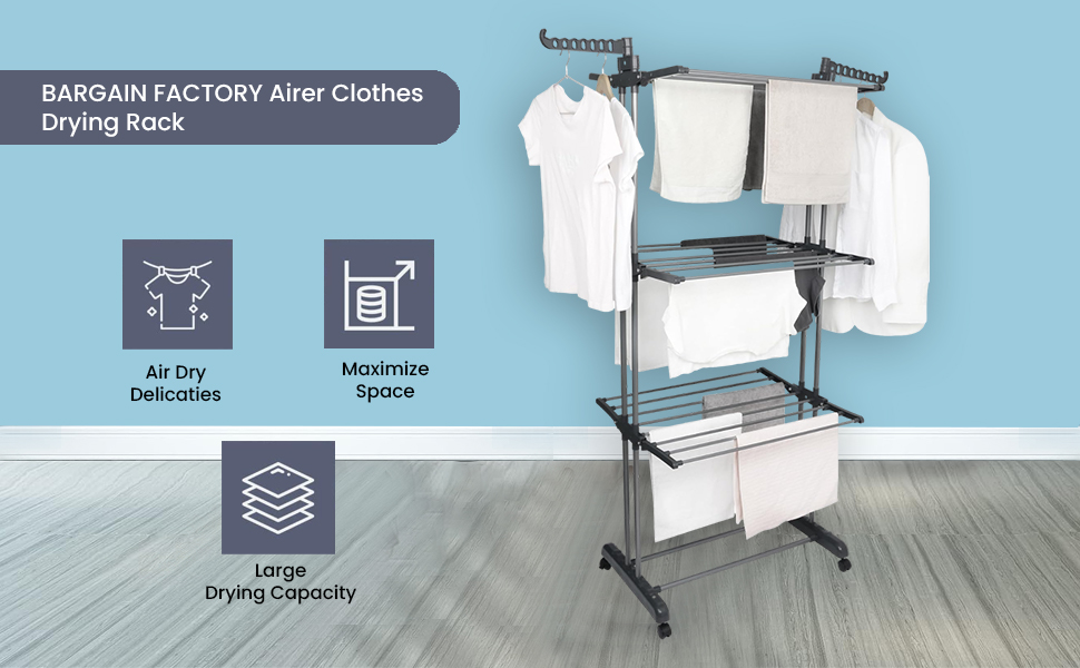 Сушарка для білизни, 4 яруси, сіра, складана, регульована, велика, нержавіюча сталь, для дому та вулиці, зі складними крилами