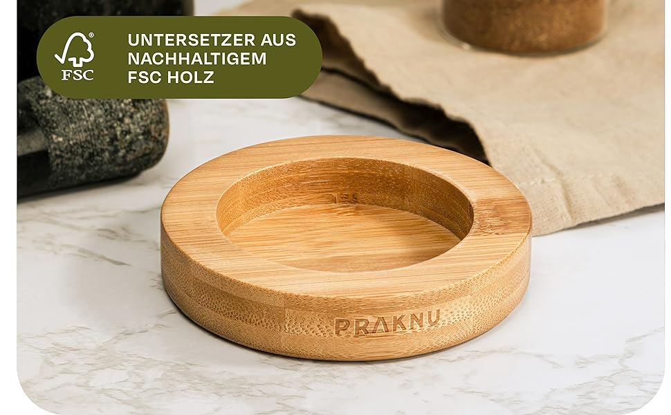 Гранітний ступка з толуштою (маленька) - для дрібного помелу - з підставкою з екологічної деревини FSC® - легко миється