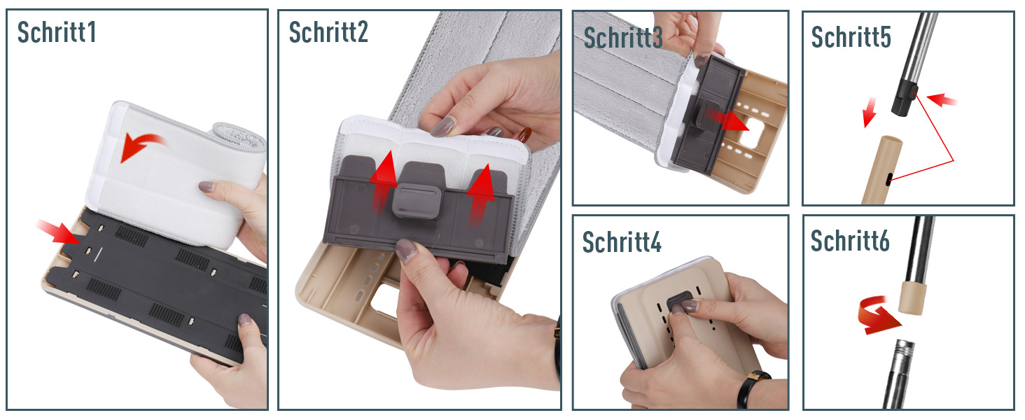 Набір для миття підлоги з відром, Masthome, компактний, з віджимом, 3 мікрофібрових насадок, нержавіюча сталь, 2 в 1, для дерев'яних, плиткових та мармурових підлог (Бежевий)