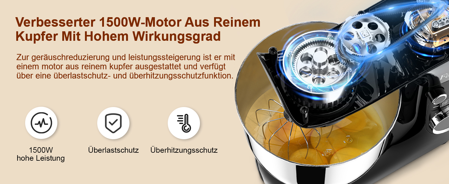 Кухонна машина-міксер Facelle 1500W з чашею 5.5л/4.5л, 10+ програм, чорний