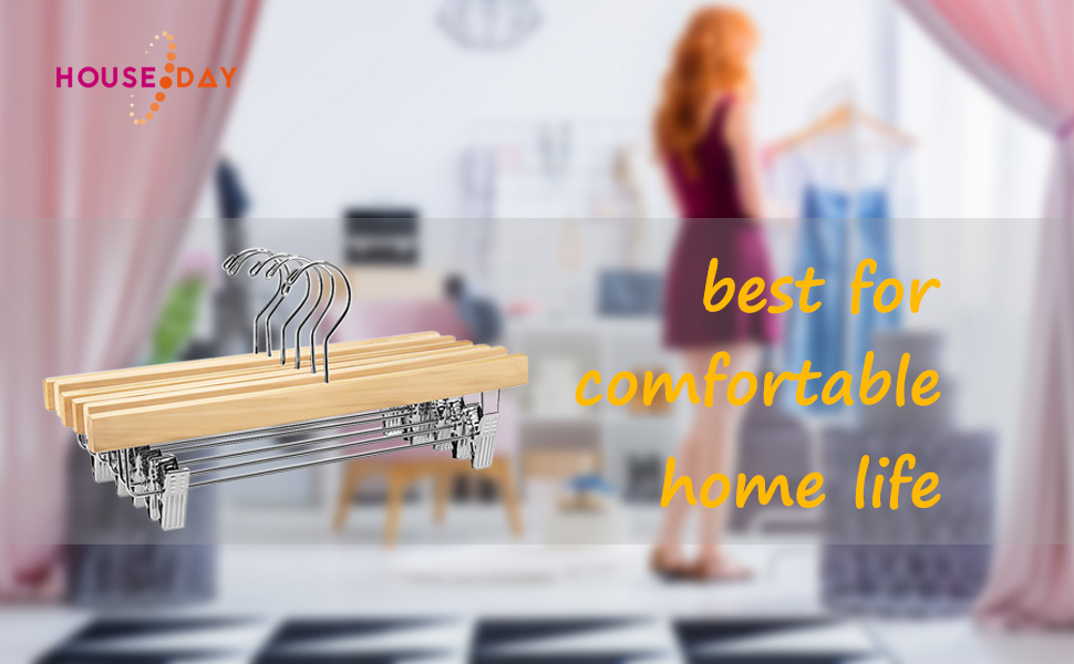 Дерев'яні вішалки для штанів та одягу HOUSE DAY з кліпсами, 25 шт. Білі, поворотні, 35,5 см