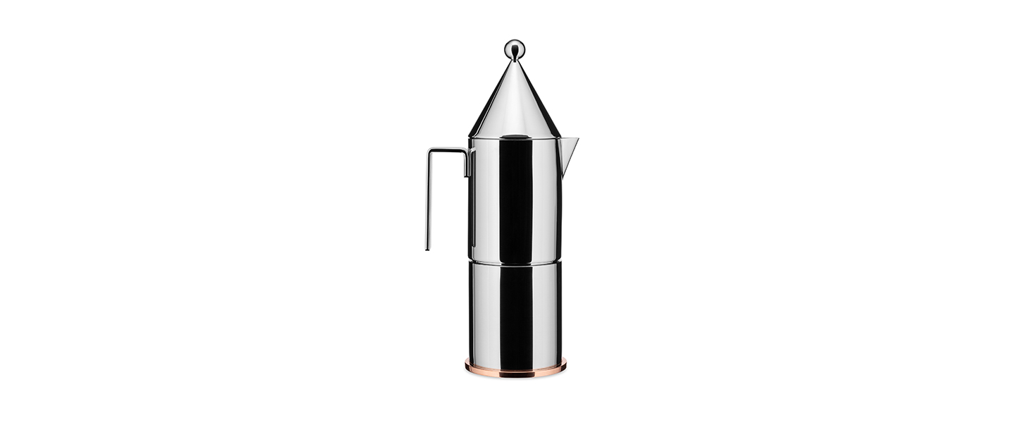 Кавомашина Alessi La Conica 90002/3 - дизайн з нержавіючої сталі з мідним дном, 3 чашки, срібна