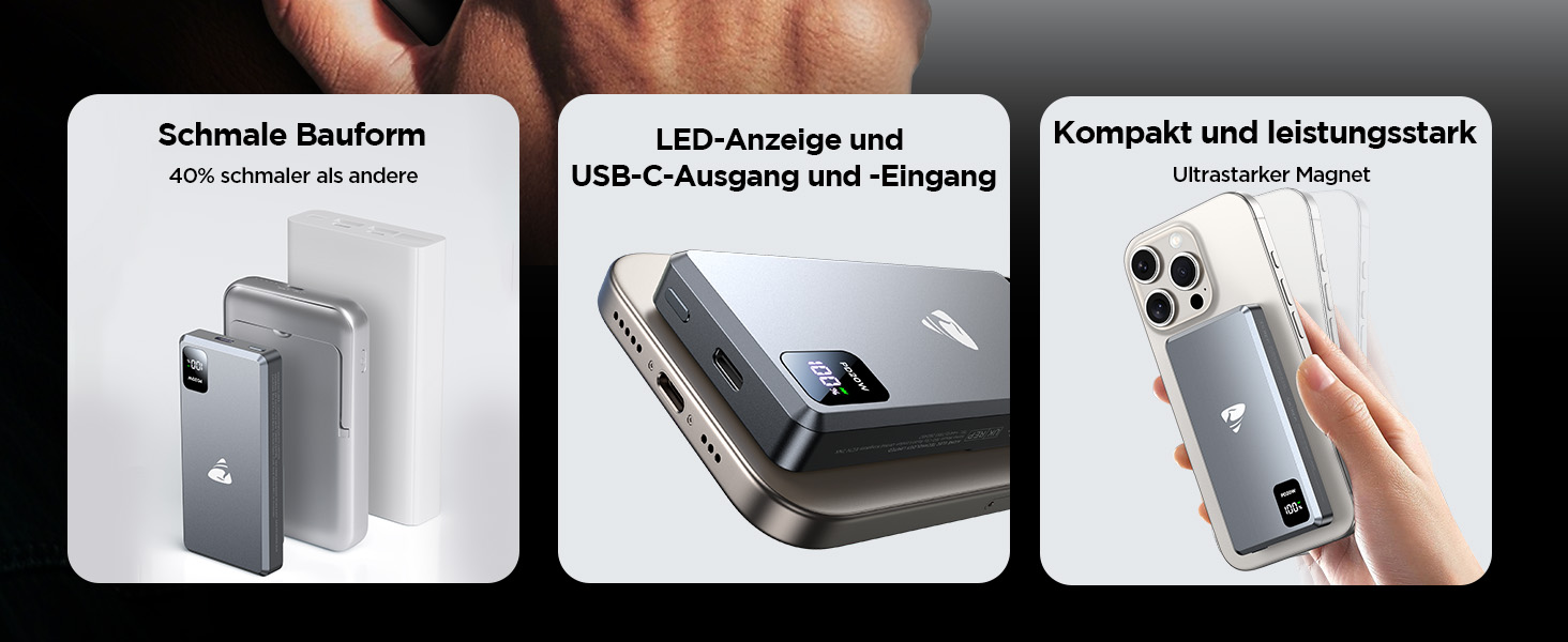 Портативний зарядний акумулятор Powerbank з MagSafe, 5000mAh, 20W PD, 15W Wireless, USB-C, для iPhone, AirPods (Сірий)