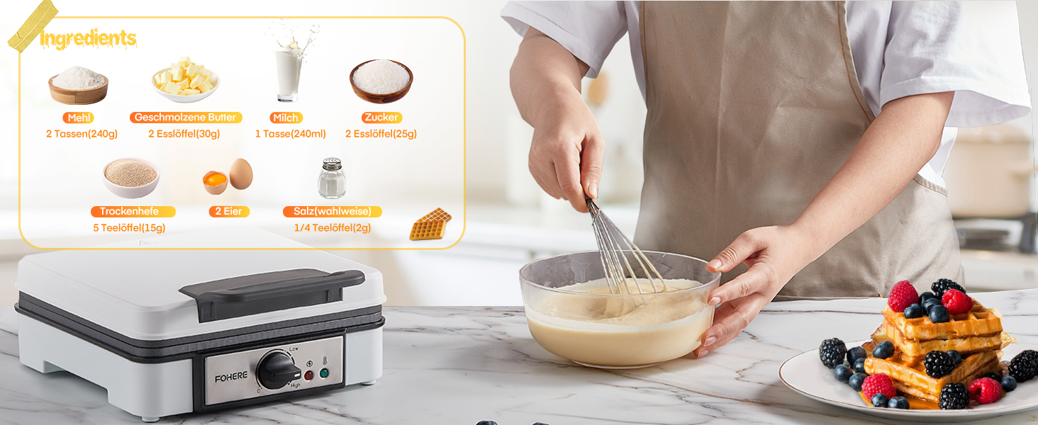 Електричний вафельниця FOHERE 4 вафлі, XXL, антипригарне покриття, Paninigrill, вафельниця для тостів, 1200 Вт