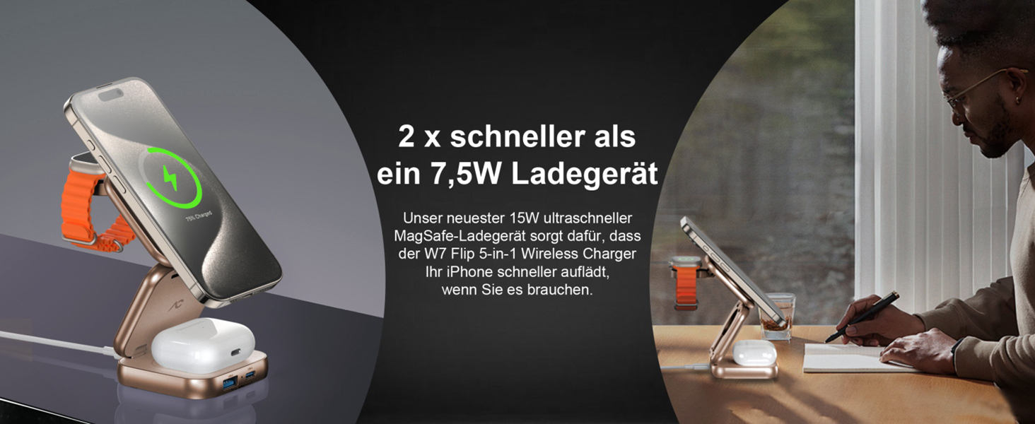 Зарядна станція 5 в 1 для iPhone з підтримкою магнітного зарядного пристрою, складна для подорожей, бездротовий зарядний пристрій для iPhone 17/16/15/14/13/12, AirPods Pro 3, Apple Watch S11/Ultra (Titan Wüstensand), 2026