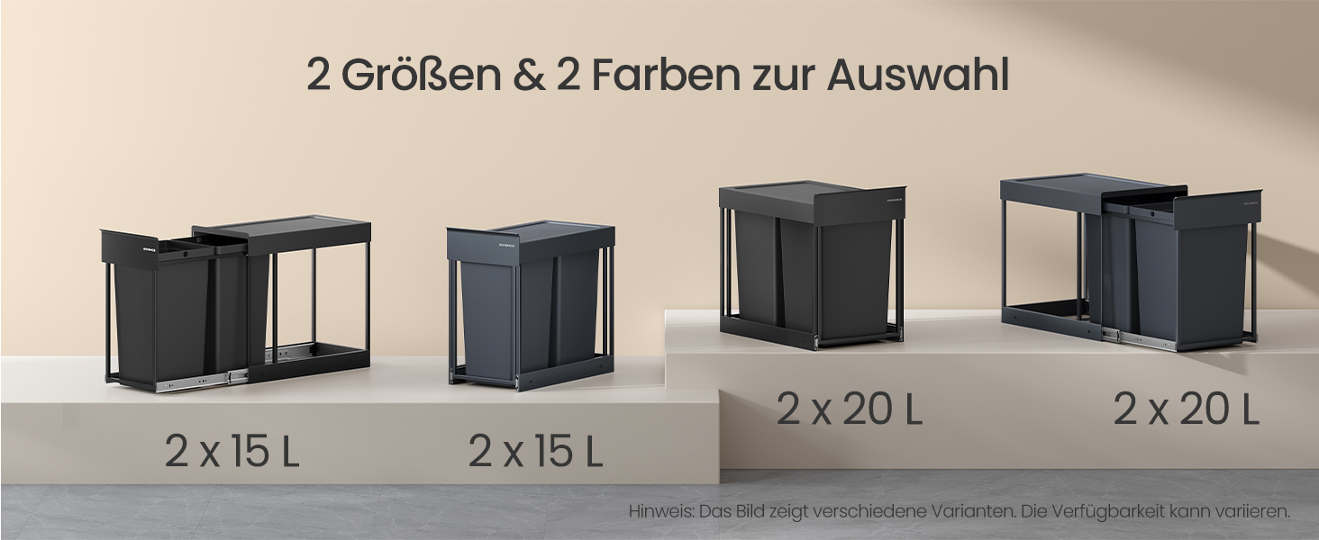 Відро для сміття SONGMICS для кухні з роздільним контейнером, 2 відсіки по 15 л, висувний, сталевий каркас, ABS-кришка (сірий)