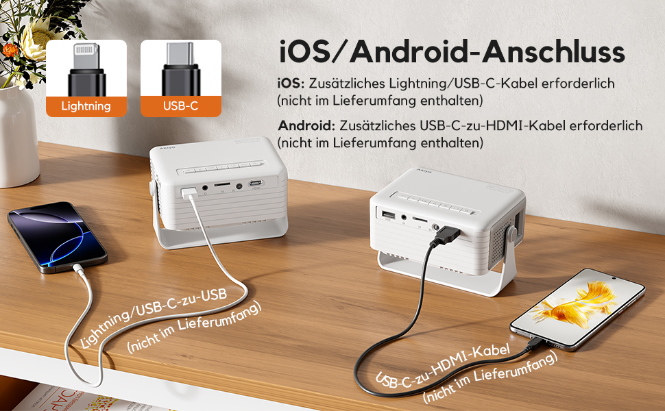 AKIYO O1 Міні проєктор: Автоматична корекція трапецеїдальних спотворень, 1080P, 360° обертів, 15000 люмен для домашнього кінотеатру, 50% зум, сумісність з USB/HDMI/TV Stick/Smartphone