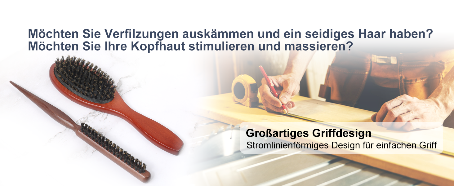 Дерев'яна щітка для волосся AISEELY з щетиною дикого кабана (2 шт.) - зменшує ламкість та пухнастість