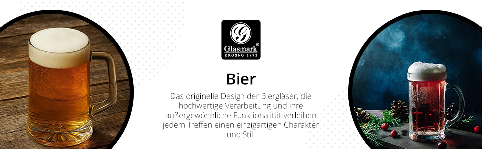 Набір келихів для пива Glasmark KROSNO 1992, 4 шт по 530 мл, для пілснера, стаута та еля, прозоре скло, придатні для посудомийки