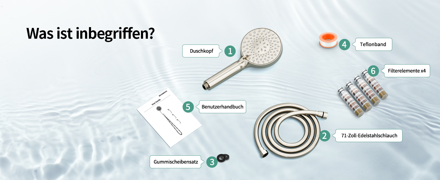 Душова лійка SR SUN RISE з фільтром, шлангом та картриджами, 9 функцій, високий тиск, для жорсткої води, видаляє хлор, важкі метали, бактерії.