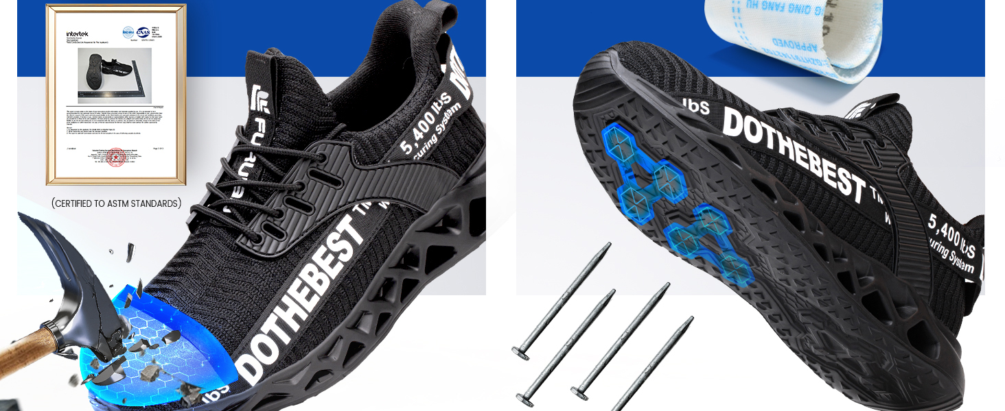 Черевики робочі Furuian для чоловіків та жінок, легкі, спортивні, дихаючі, зі сталевим підноском, антиковзкі, фітнес-кросівки, чорні, 38.5 EU