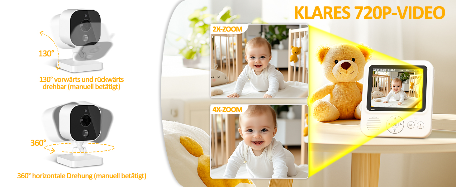 Дитячий відеоняня OBVHNUA з камерою 720p IPS, 2.8' екраном, акумулятором 2000mAh, цифровим зумом, функцією VOX, двостороннім аудіо, нічним баченням, контролем температури та колисковою