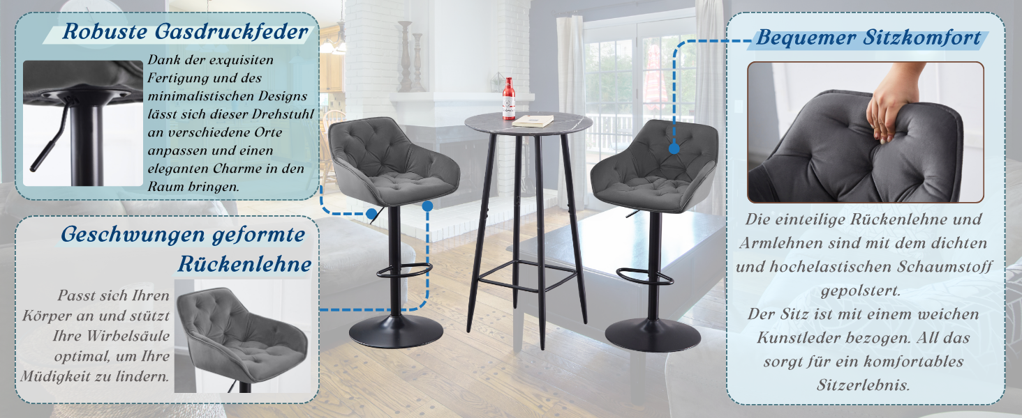 JaHECOME Adjustable Bar Stools Set of 2 - Grey Backrest Counter Height Stools for Kitchen Bar