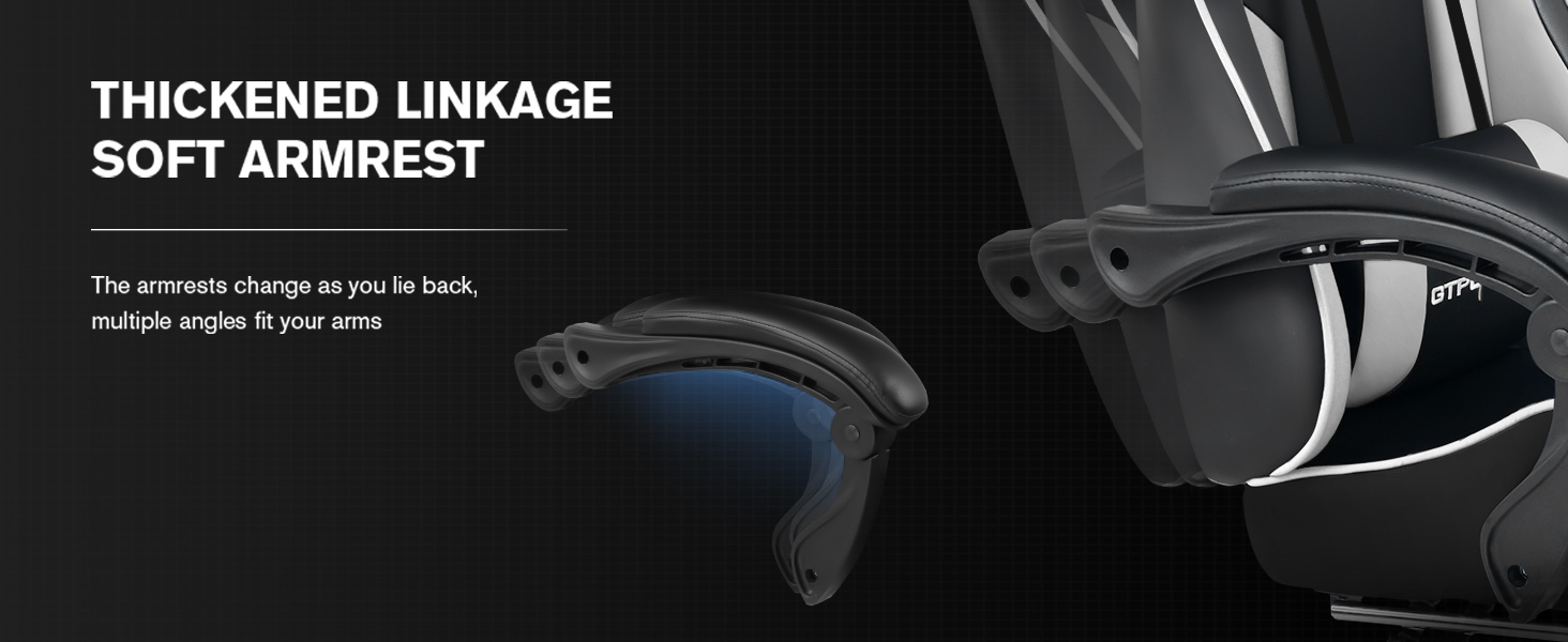 Ігровий крісло GTPLAYER з масажем, підніжка, підголівник, поперекова подушка, обертове, штучна шкіра, білий/чорний