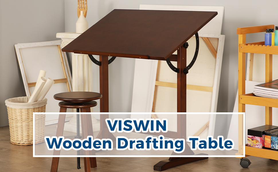 VISWIN Adjustable Drawing Table - Large Wooden Art Table for Artists - Height & Angle Adjustable, Solid Pine Wood, Studio Easel Table for Painting & Drawing