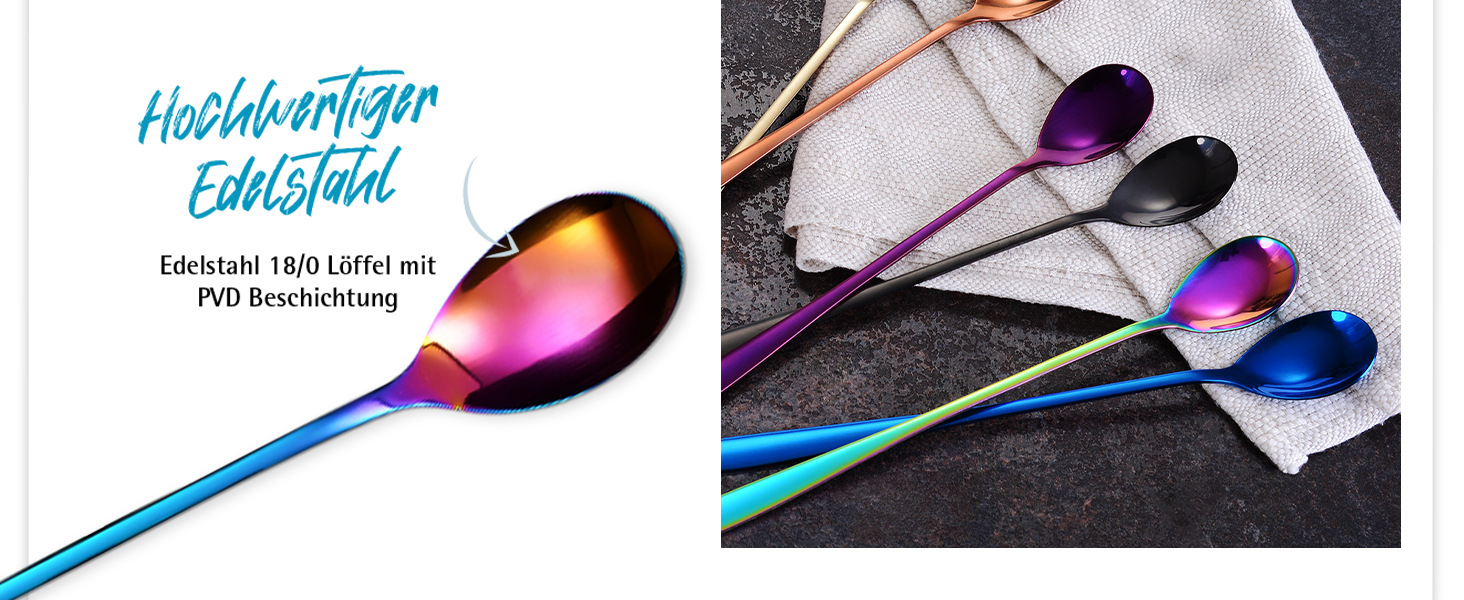 Ложка для Еспресо та Латте Макіато Gräwe з нержавіючої сталі, довга, для кави, десертів та айс-ті, придатна для миття в посудомийній машині, кольори (різнокольорові)