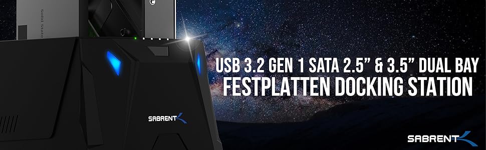 Док-станція Sabrent для 2 HDD/SSD 2.5'/3.5' з USB-C, 5Gbps, підтримка клонування, без інструментів (EC-CH2B)