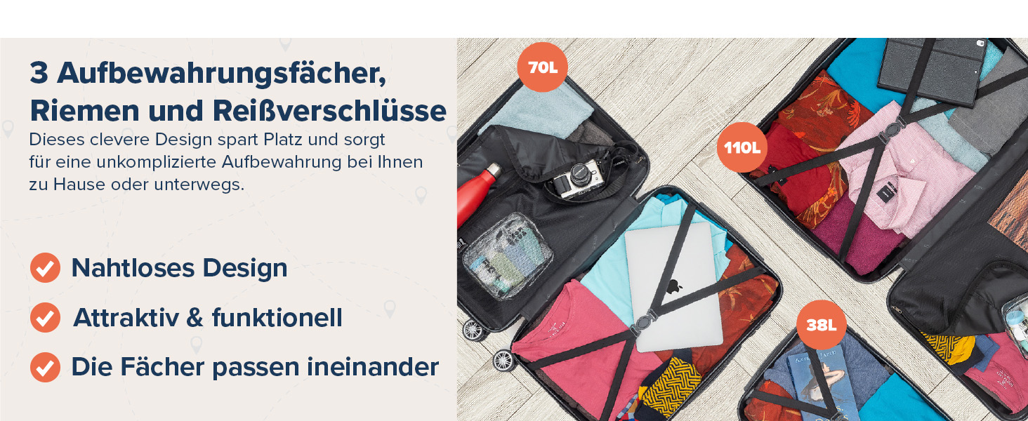 Валіза ручної поклажі TRVLMORE 54x36x20 см - жорсткий корпус, з колесами, сірий (колекція 3 шт.)