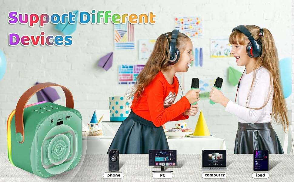 Караоке машина Spinosaurus для дітей з 2 мікрофонами, Bluetooth, LED-підсвічування, для віку 3-12 років