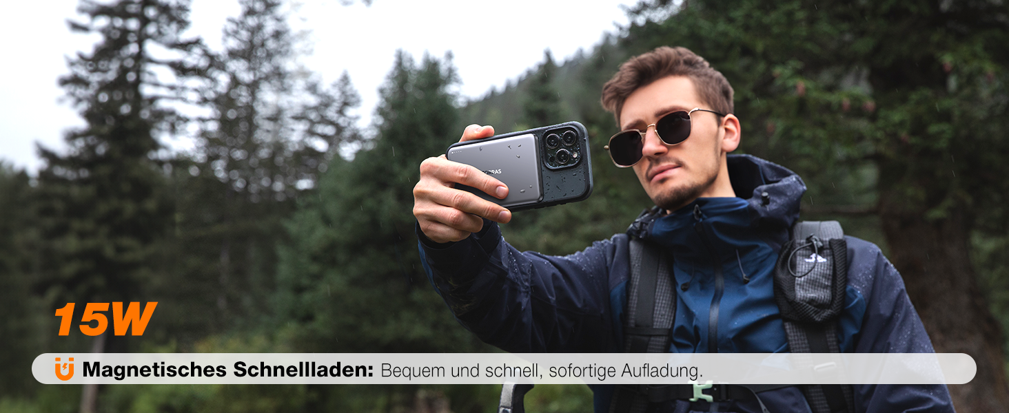 Портативний зарядний пристрій TORRAS MiniMag Qi2 з MagSafe, 10000mAh, сертифікований Qi2, магнітний, з кабелем USB-C 30W, бездротовий зарядний пристрій 15W для iPhone 17 Pro Max/Air/12-16, AirPods, сірий, титан