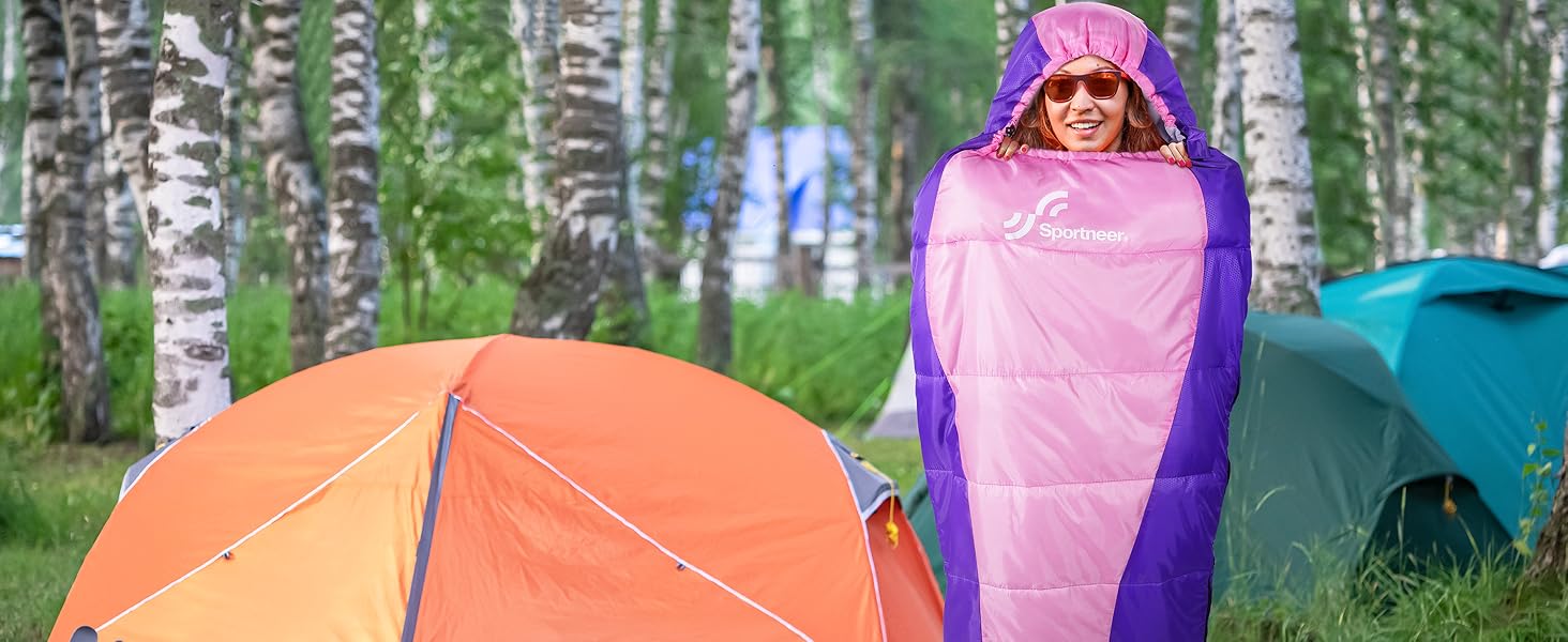 Сплячий мішок Sportneer - компактний та ультралегкий (950г/1500г) - кокон для кемпінгу та подорожей. 3-4 сезонний спальний мішок для чоловіків, жінок та дорослих. Чорний колір.