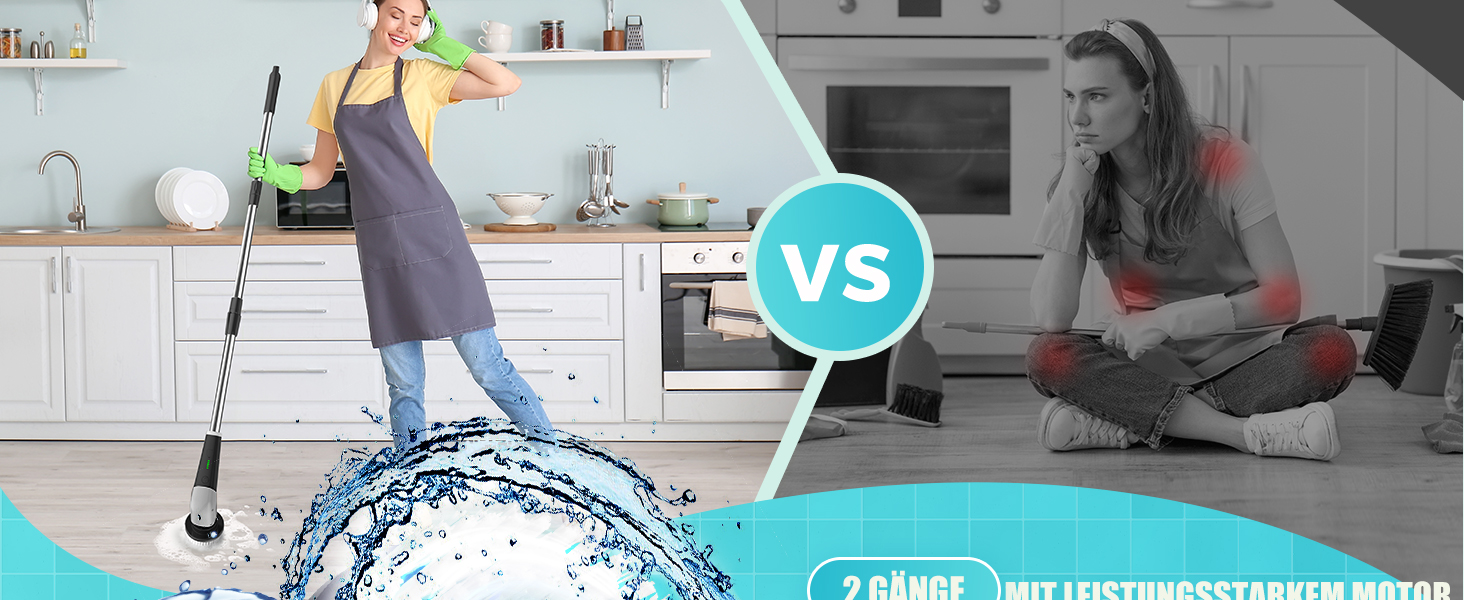 Електрична щітка для прибирання YKYI, Spin Scrubber з 8 насадок, водонепроникна IPX7, для ванної, підлоги, кухні, білий (сірий)