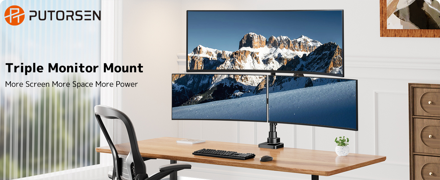 Тримач для монітора на стіл для 3 моніторів, регульована висота, 80 см, до 20 кг