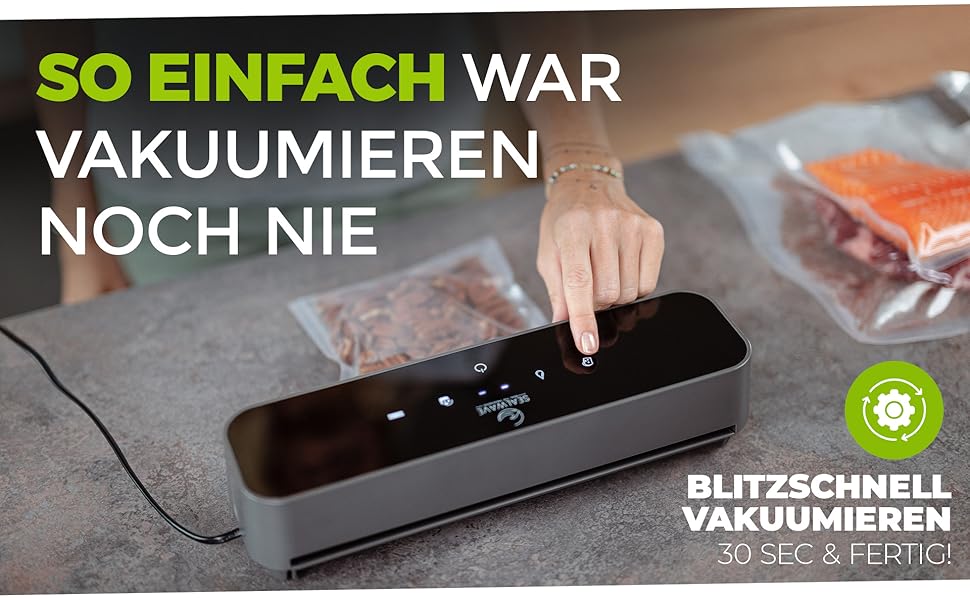 Вакуумний пакувальник SEALWAVE для продуктів харчування: потужний, широкий зварювальний шов, тихий та ефективний, універсальний (для вологих та сухих продуктів), легке очищення, з 10 безкоштовними пакетами