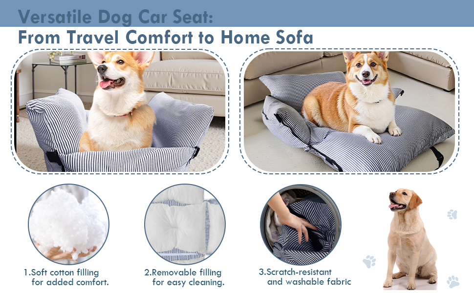 Автокрісло для собак маленьких та середніх порід (до 18 кг), з ременем безпеки та кишенями, антиковзаюча підставка, миється, морські смуги, 76x52 см