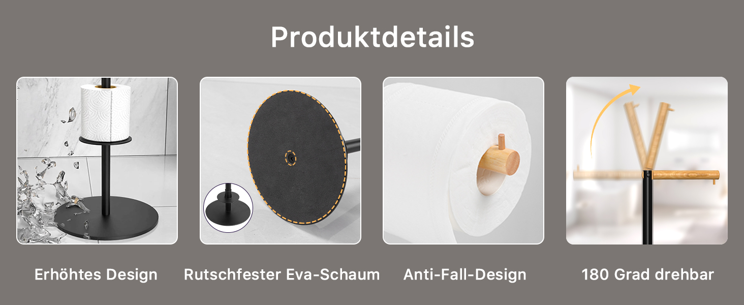 Тримач туалетного паперу YIGII без свердління, нержавіюча сталь, чорний