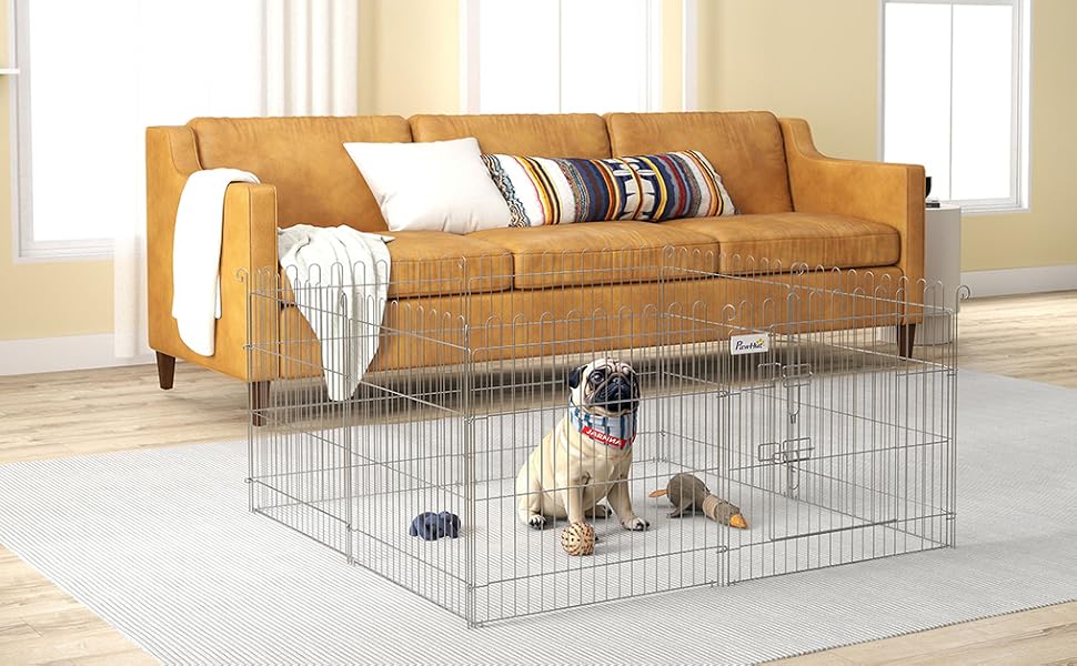 Клітка-загон для цуценят PawHut 8-секційний, срібна, 63 x 60 см