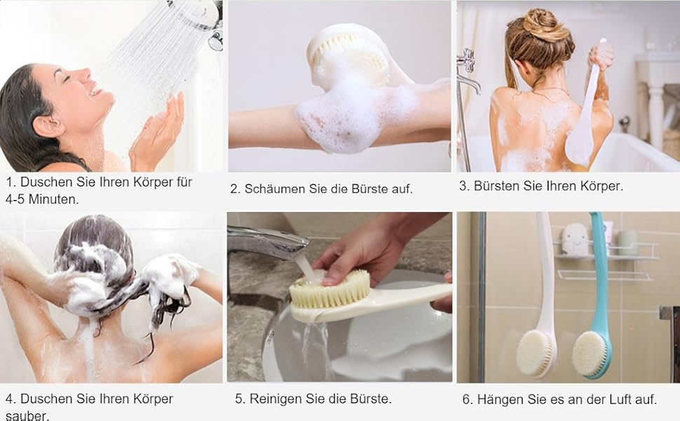 Масажна щітка для спини, щітка для душу, скребок для тіла з довгим руків'ям для пілінгу та масажу. Покращує кровообіг (Чорний PE). PE – Чорний (PE – Кремовий)