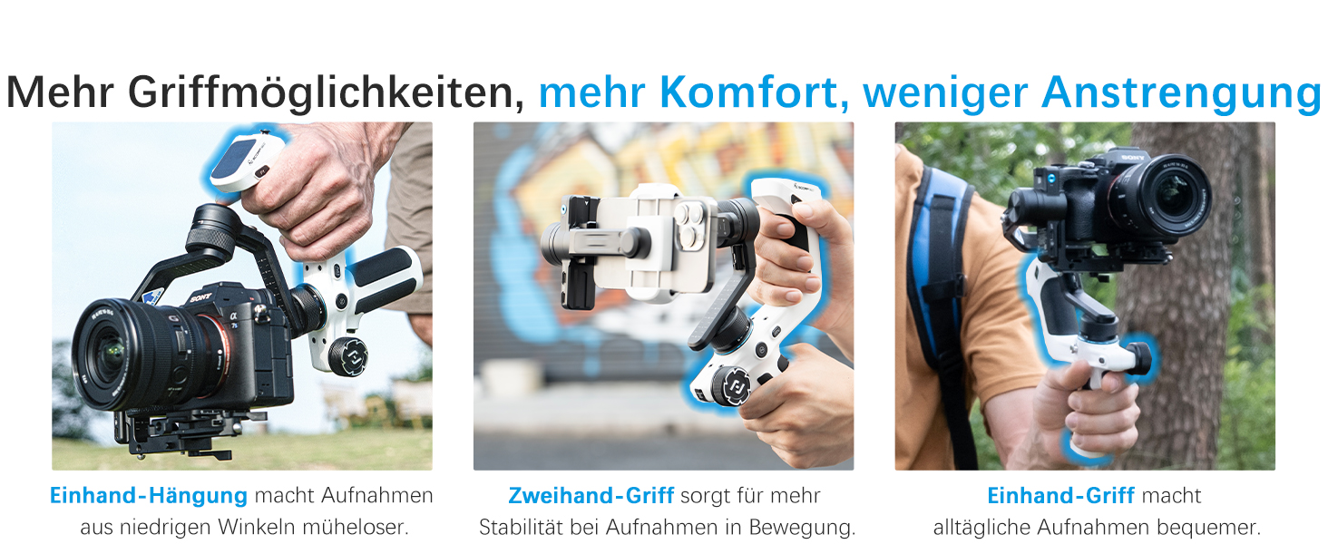 Feiyu SCORP Mini 2 Kit - Стабілізатор для бездзеркальних камер/Action-камер/iPhone/Samsung, Ручний 3-осьовий гiмбал з сумкою, світлом для селфі та подовжувачем. Чорний та білий кольори